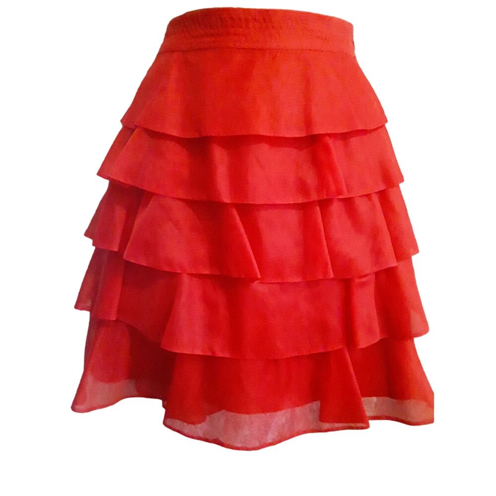 Zara Sz S Skirt Red Silk Crinoline Ruffled Mini Skirt S